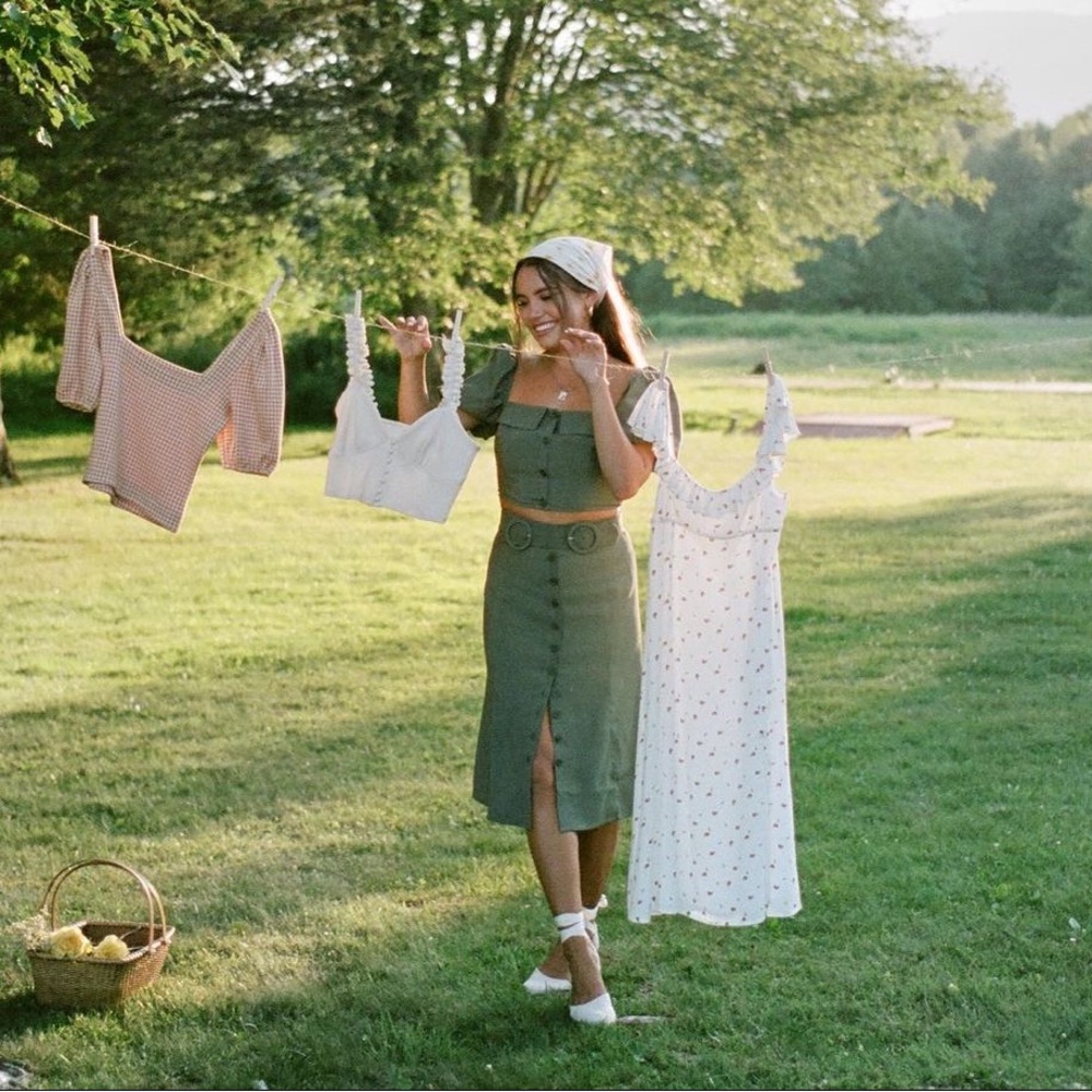 Backyard Roses Green Two-piece Set